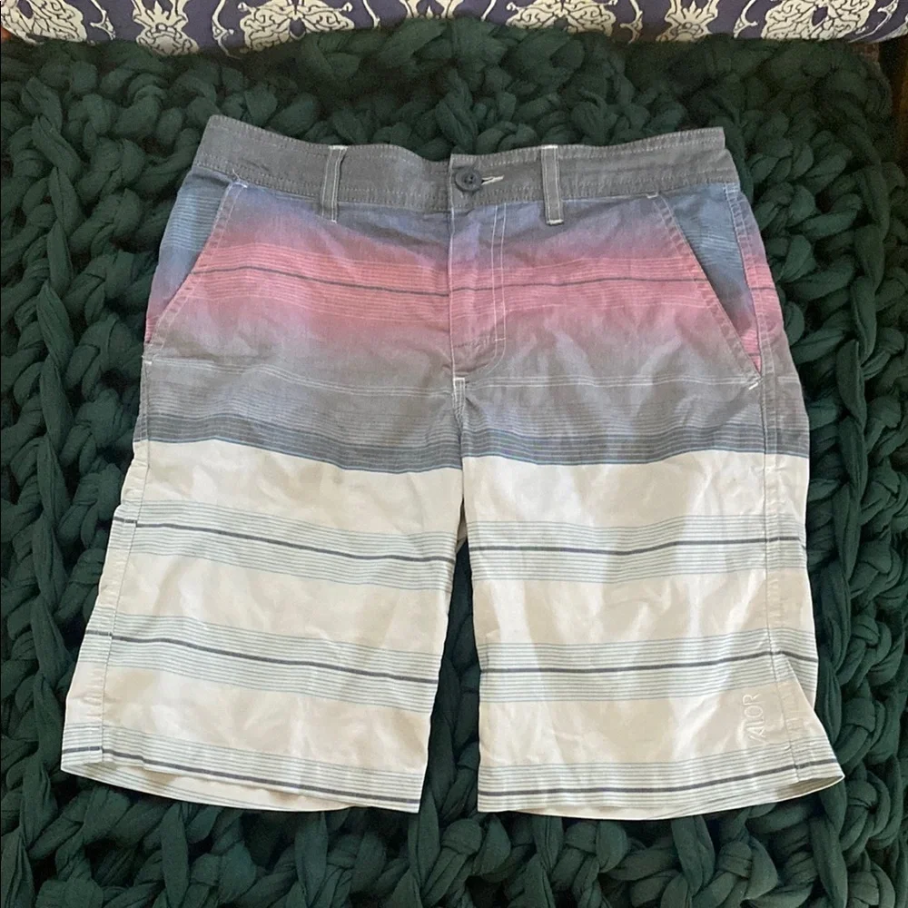 Vapor Kids' Striped Swim Trunks - Pink, Gray, and White